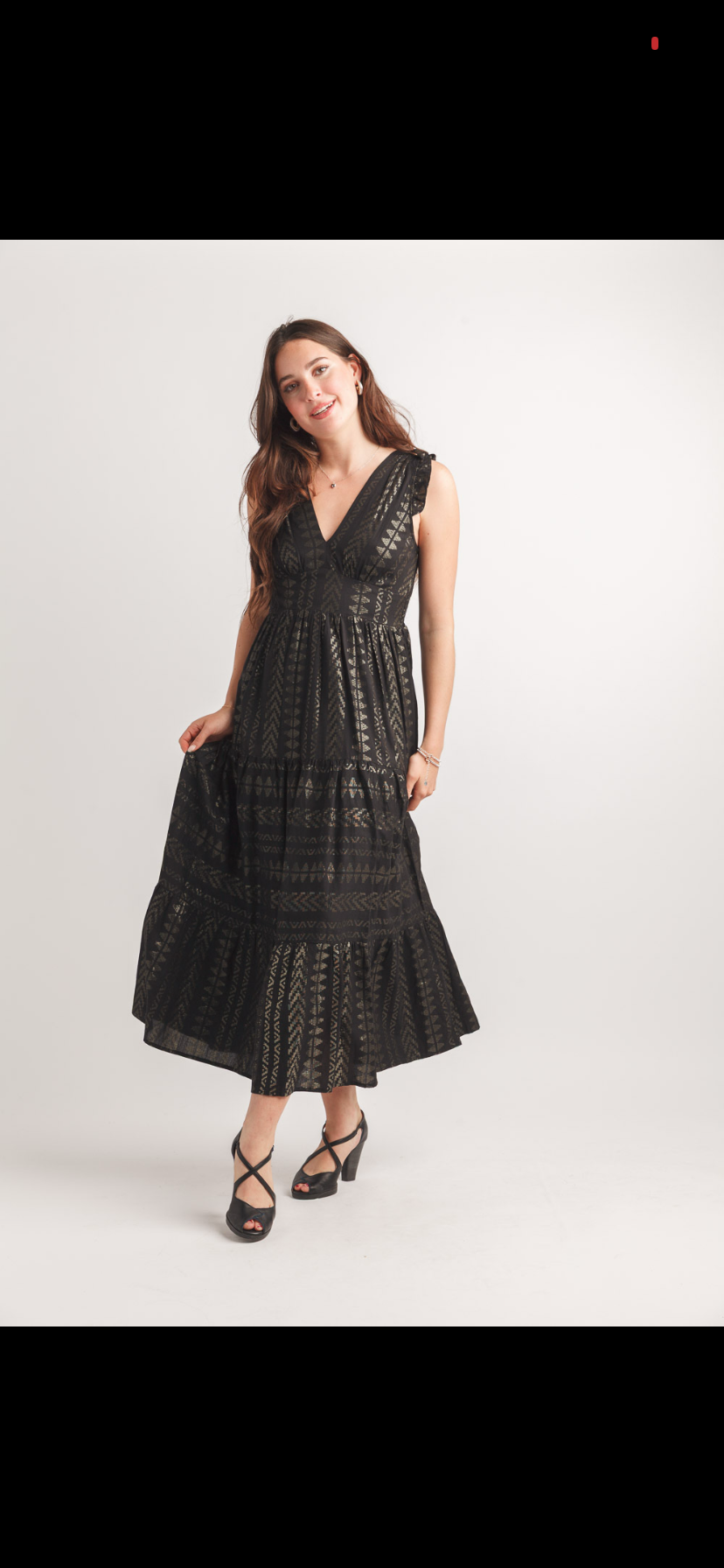 Metallic Printed V Neck Maxi Dress