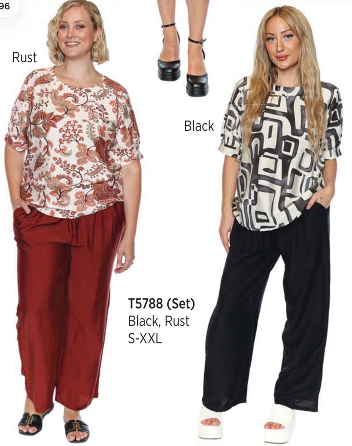 2pc Flowy Patterned Top & Pant