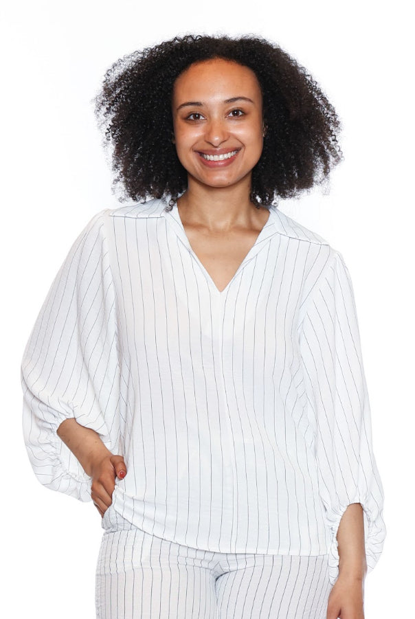 Balloon Sleeve Striped Blouse