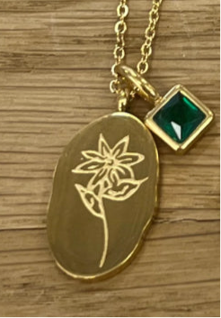 Gold Birth Flower Necklace W/Charm