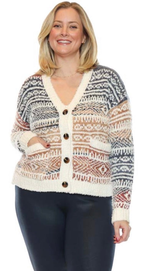 Fuzzy Button Up Sweater