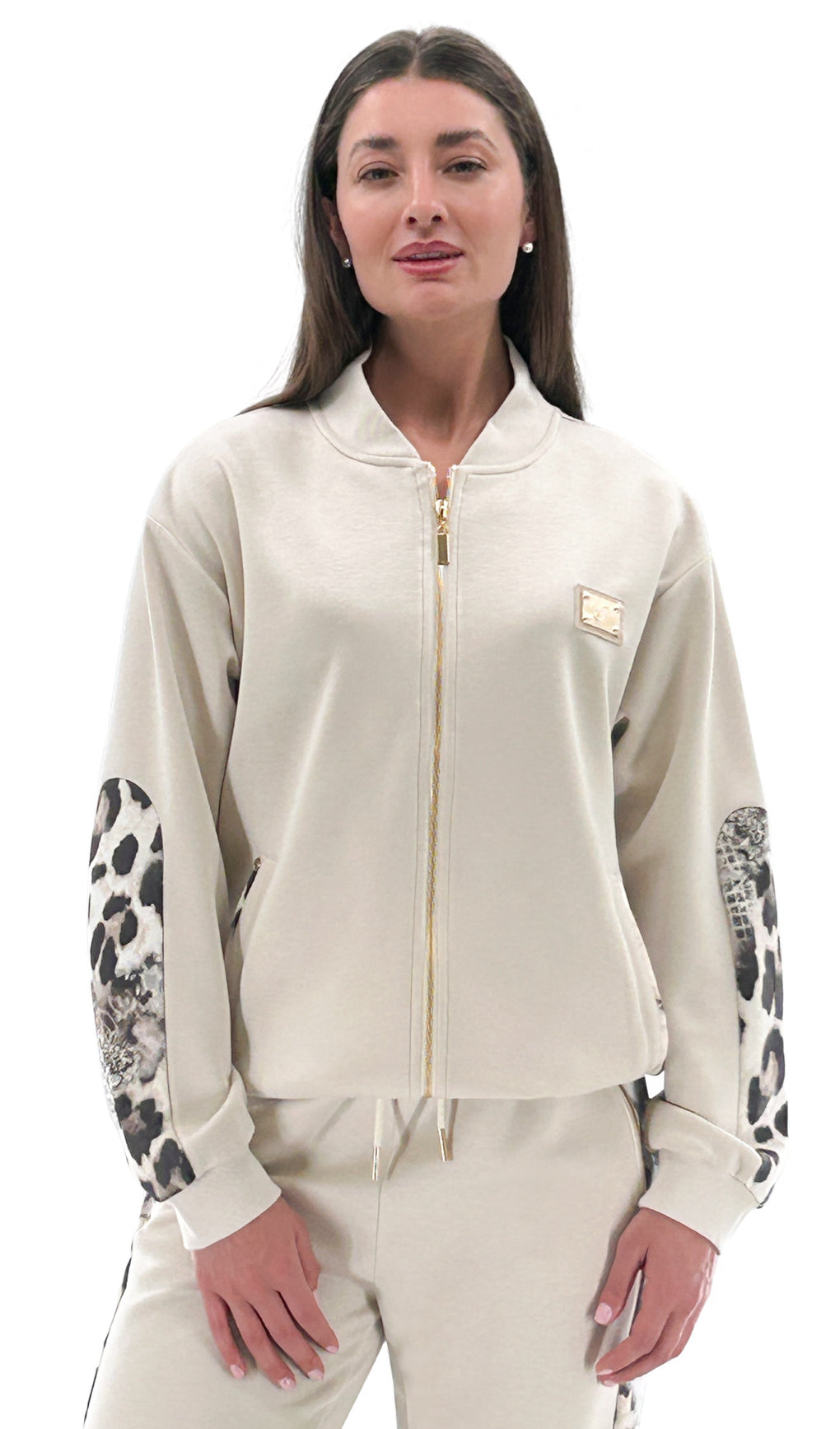Zip Up Animal Detail Print Top