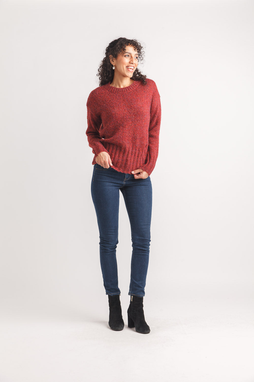 Marl Knit Sweater W/Rib Trim