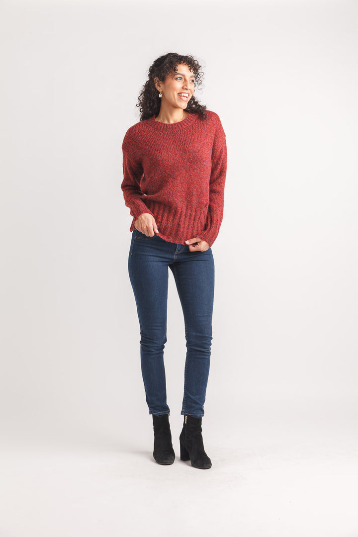 Marl Knit Sweater W/Rib Trim