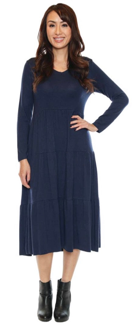 Tiered VNeck Long Sleeve Dress