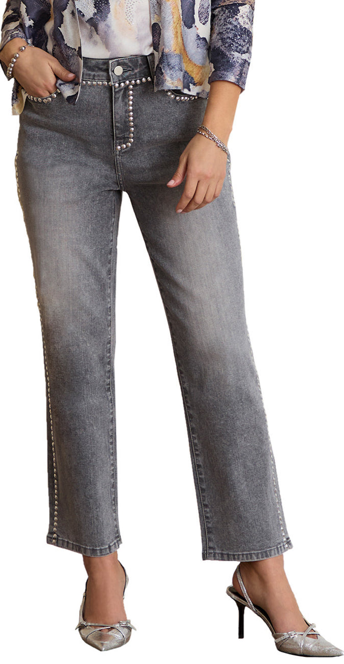 Ash Grey Detailed Denim Pant
