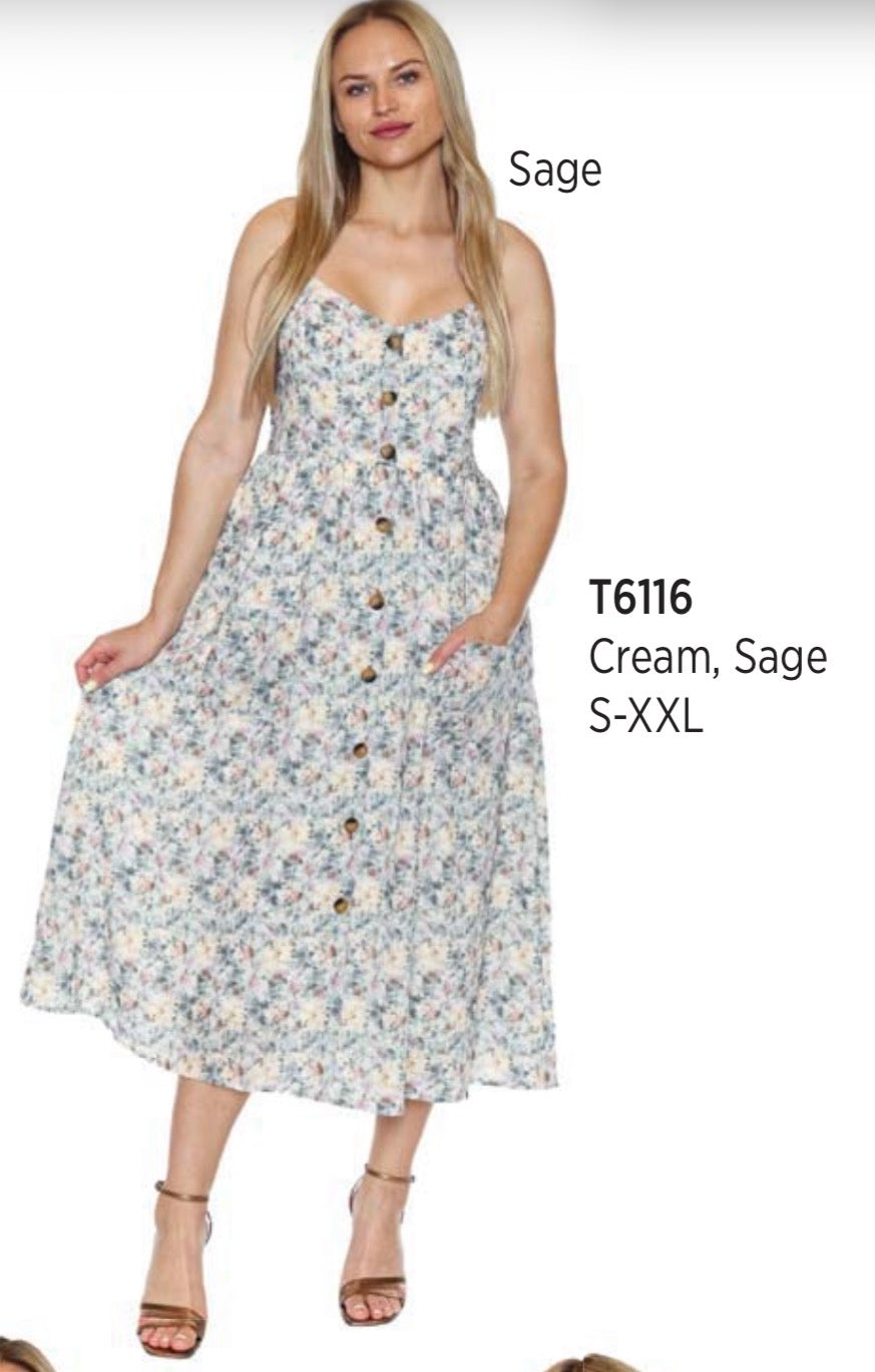 Spaghetti Strap Flowy Button Front Dress