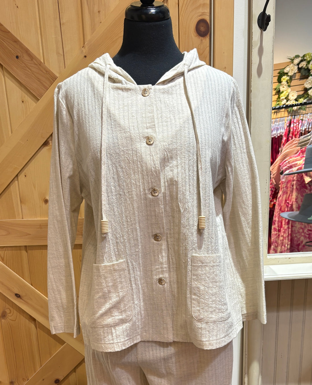 Button Front Hooded Top