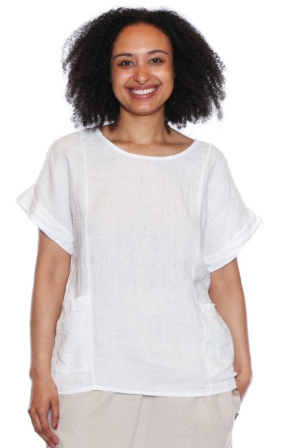 White Flowy Short Sleeve Top