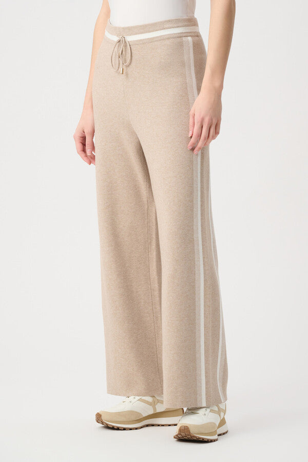 Wide Leg Beige Stripe & Drawstring Pant
