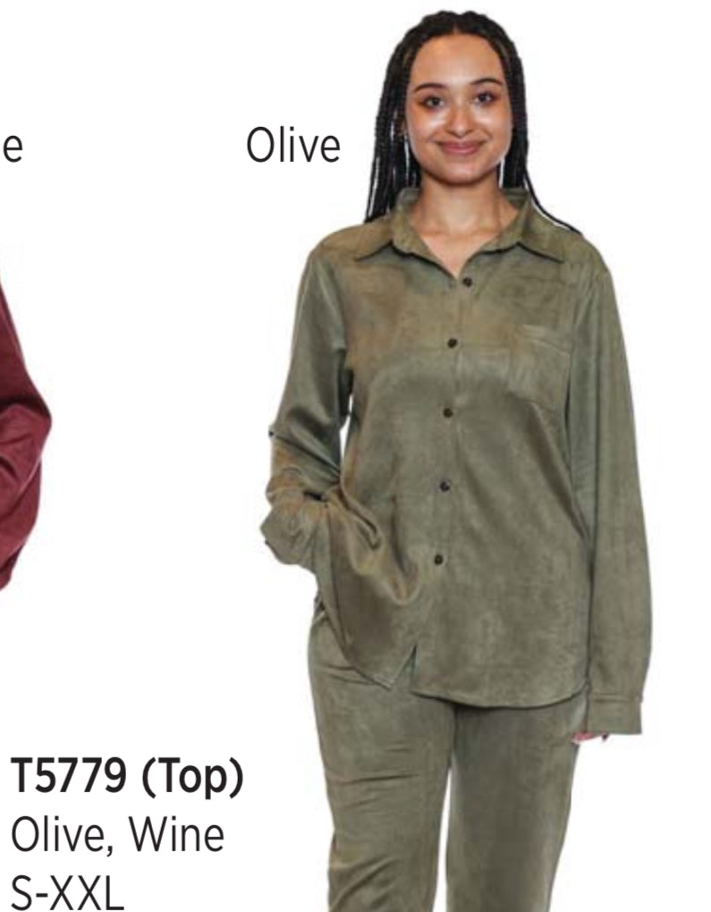 Olive Suede Button Front Top