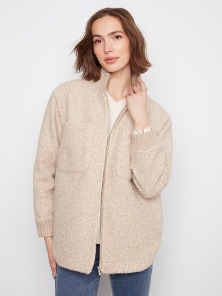 Zipper Front Boucle Jacket