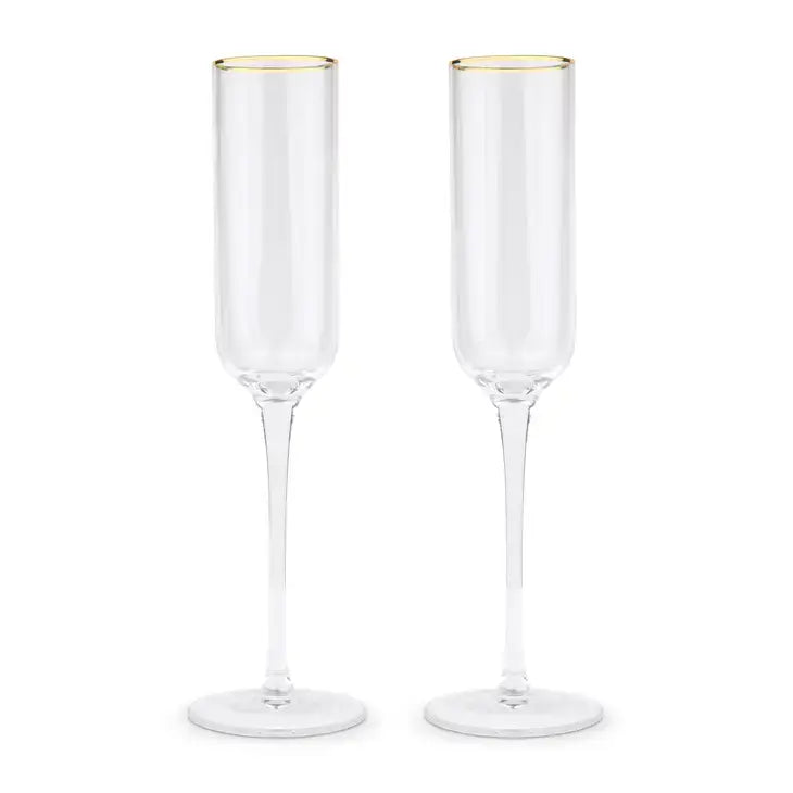 Set of 2 Gold Rimmed Champagne Flutes