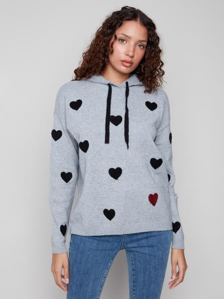 Embroidered Heart Hooded Sweater
