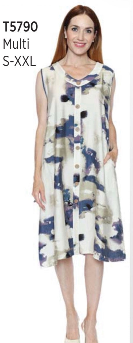 Flowy Sleeveless Button Front Dress