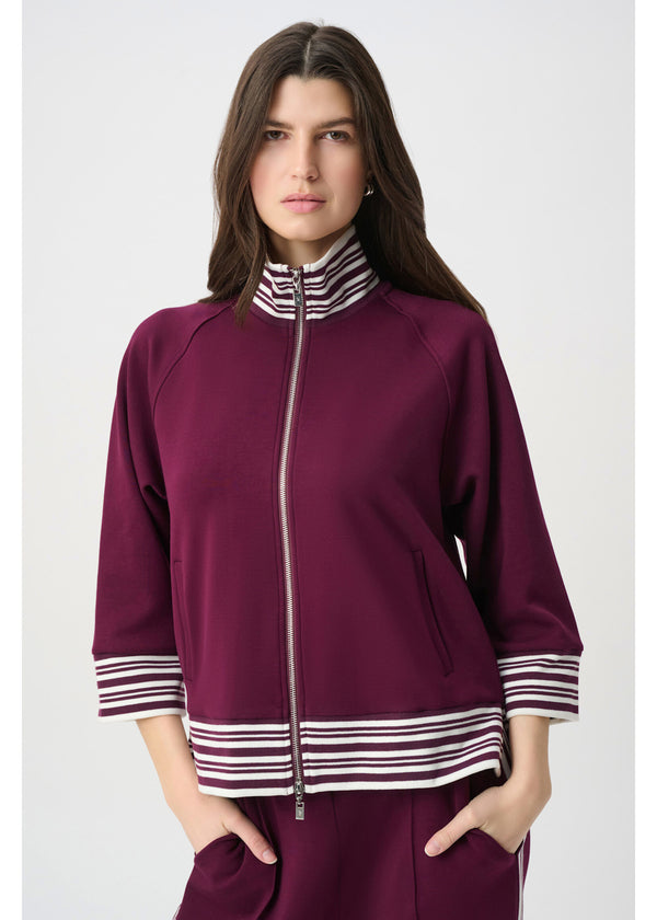 Collared Zip Up Striped Jacket
