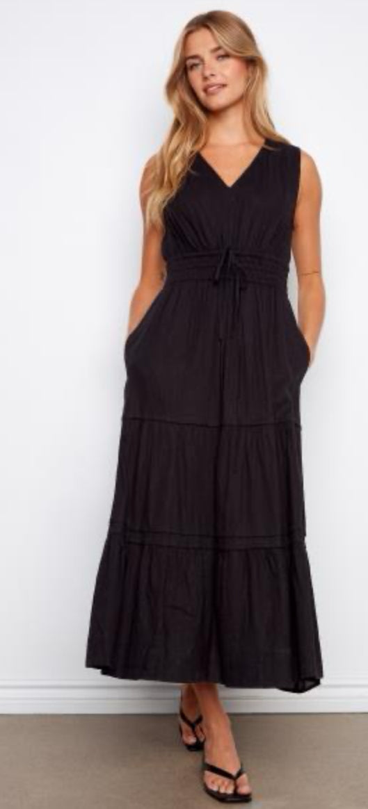 V-Neck Long Linen Dress