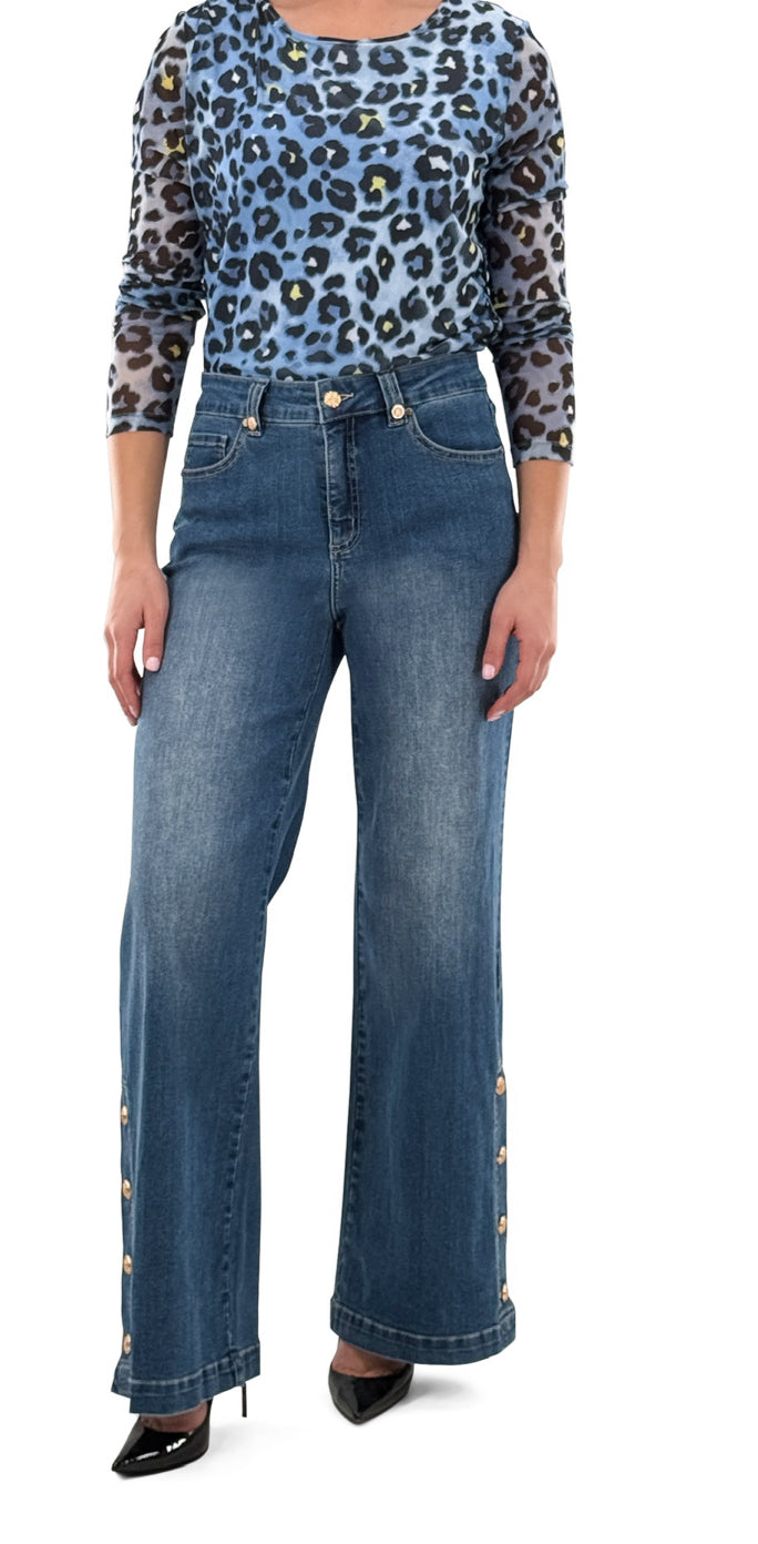 High Rise Large Button Denim Pant