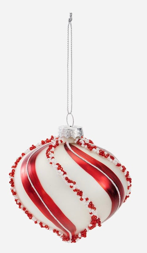 Beaded Peppermint Swirl Glass Ornament