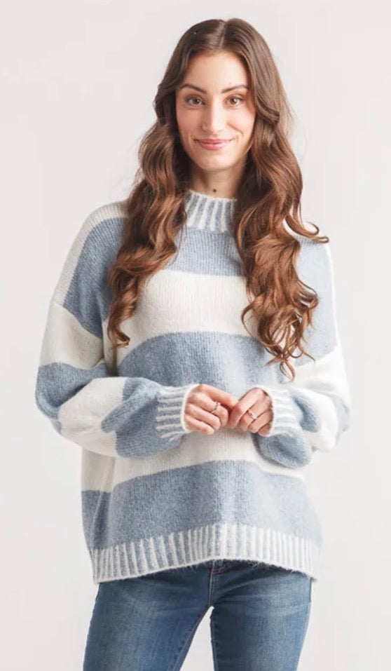 Striped Drop Shoulder Mock Neck