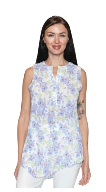 Floral Print A-Line Tank W/Buttons