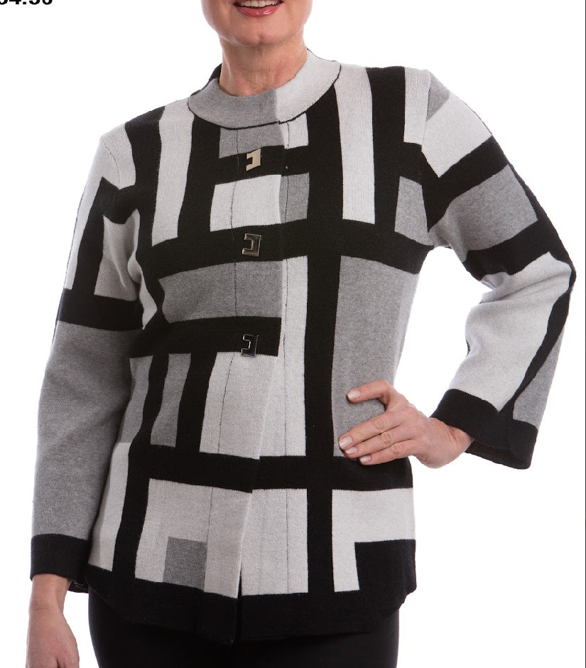Button Front Black/White Cardigan