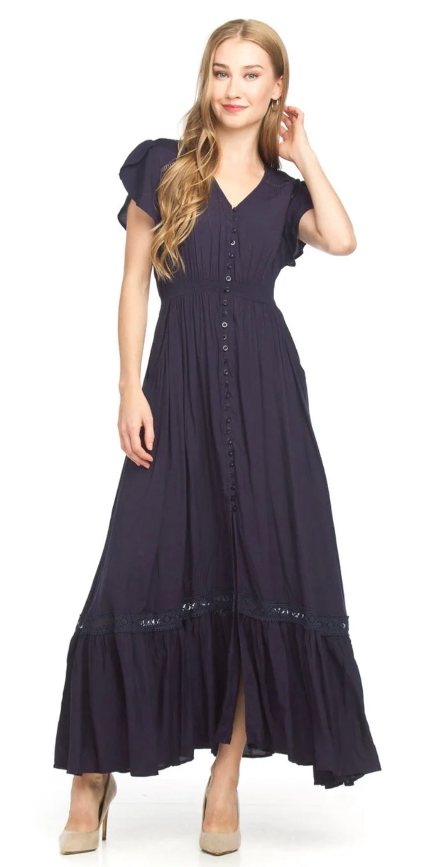 Solid Lace Inset Maxi Dress