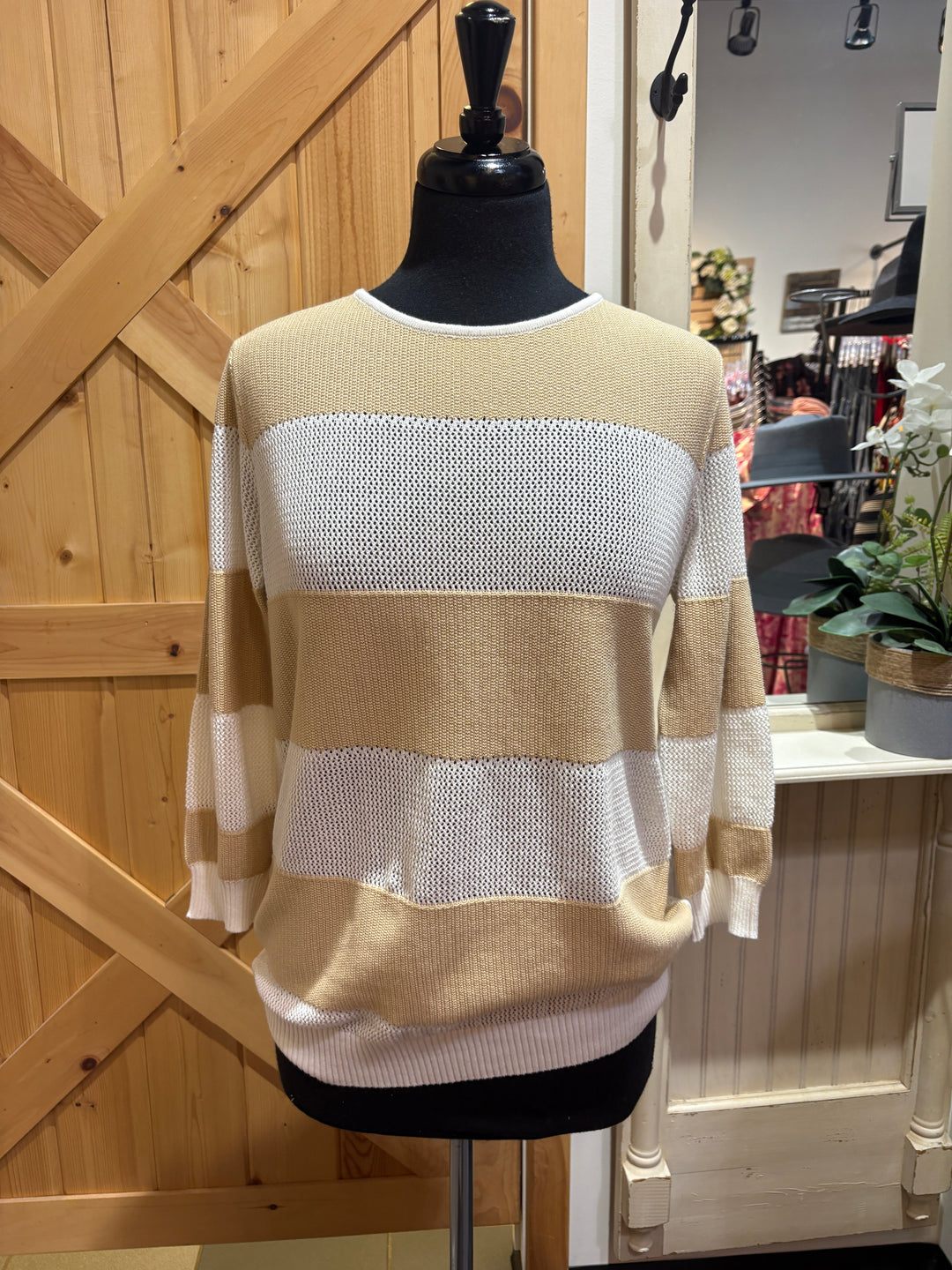 Stripe Beige & White Knit Sweater