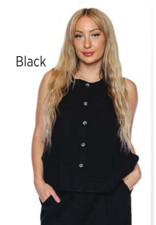 Pleated Button Tank Top