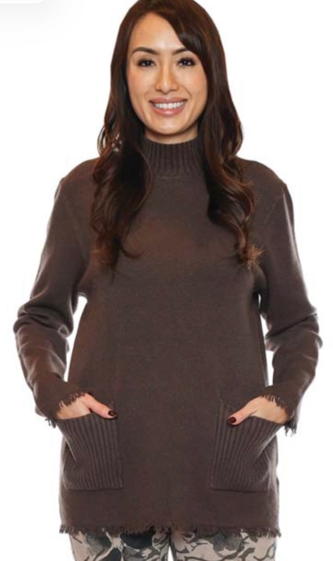 Mock Neck Sweater W/Frilled Hem
