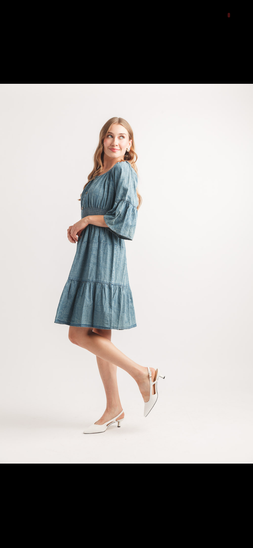 Tiered Bell Sleeve Denim Dress