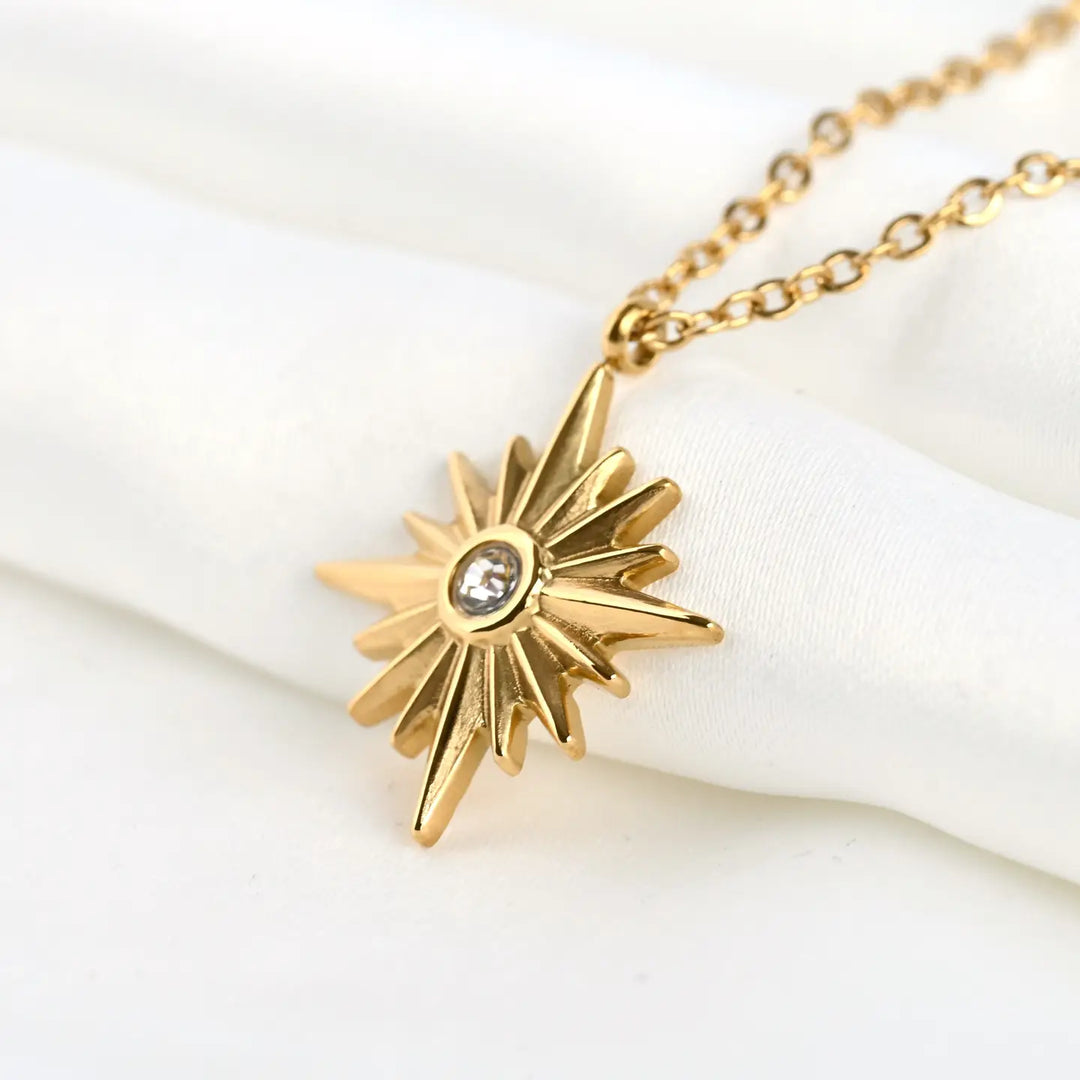 18K Gold Star Burst Necklace