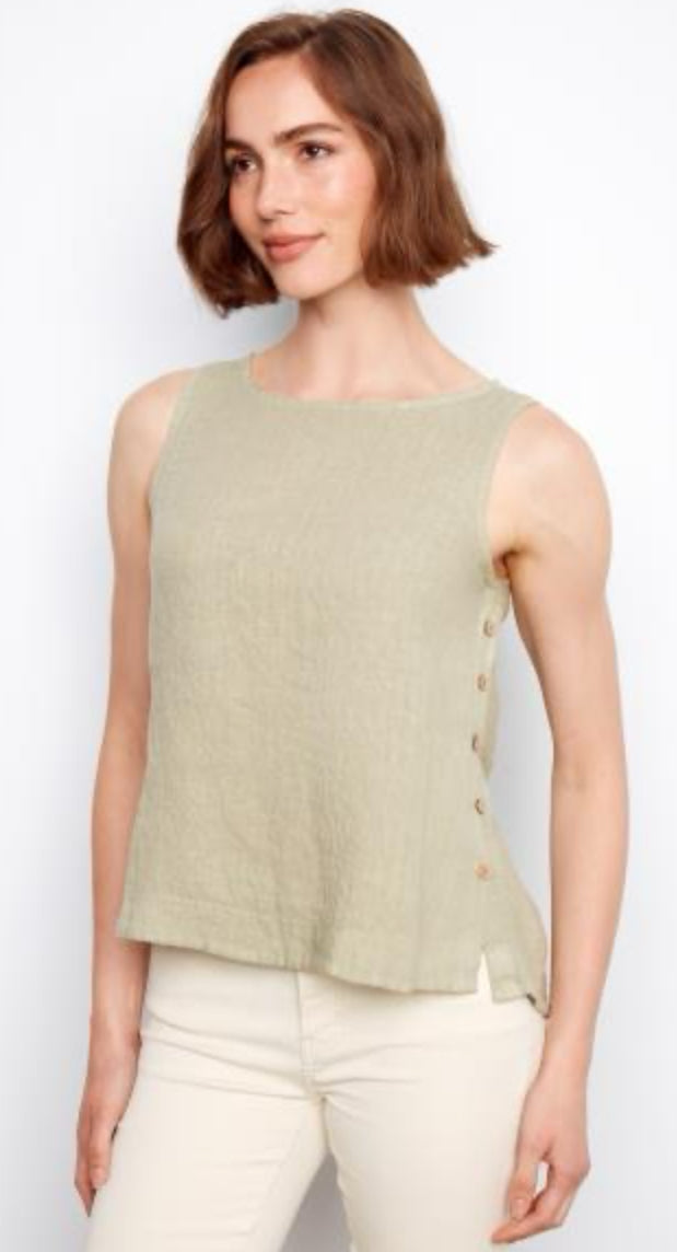 Linen Sleeveless Blouse W/Side Buttons