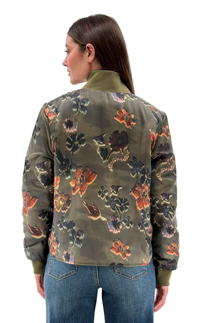 Olive Printed Zip Up Jacket