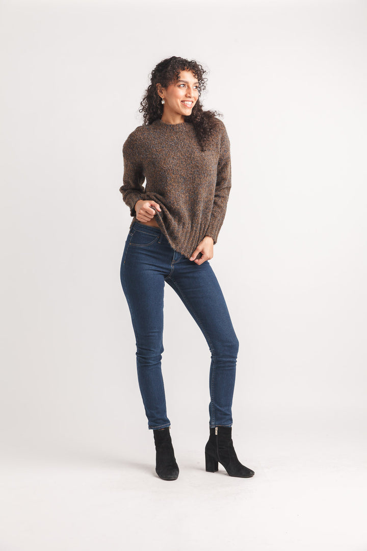 Marl Knit Sweater W/Rib Trim