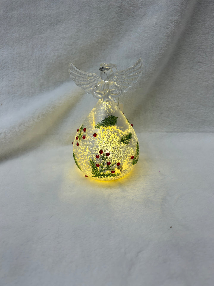 White LED Christmas Ornament W/Holly Berries