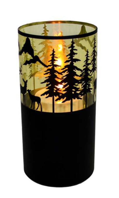 Glass Flickering LED Candle Deer Scene