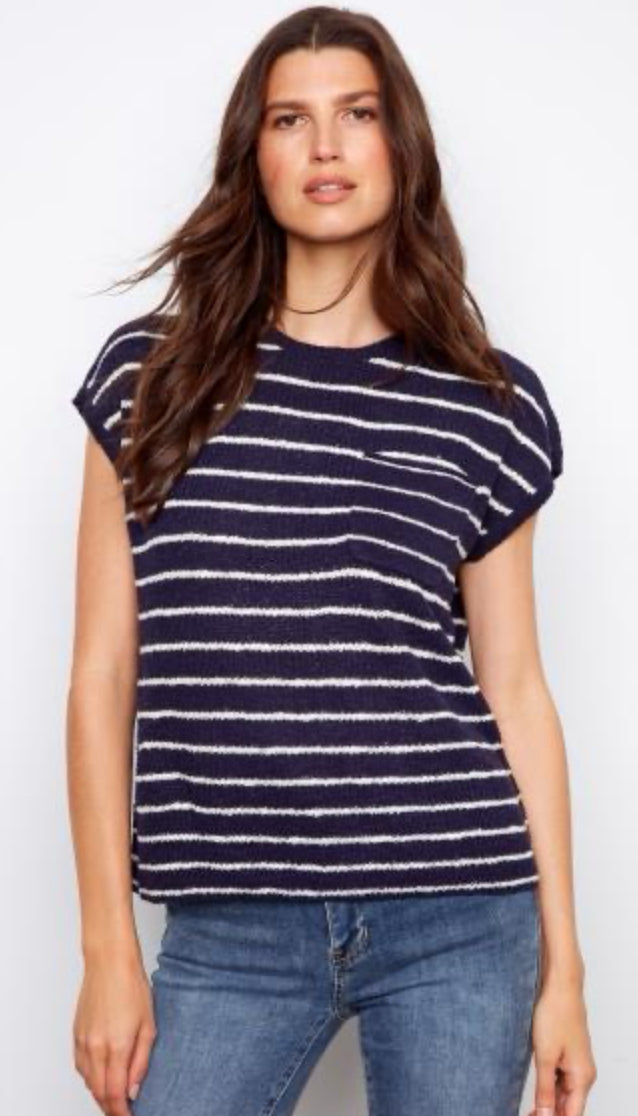 Stripped Drop Cap Sleeve Sweater