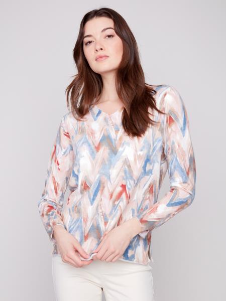 Chevron Printed V-Neck Sweater