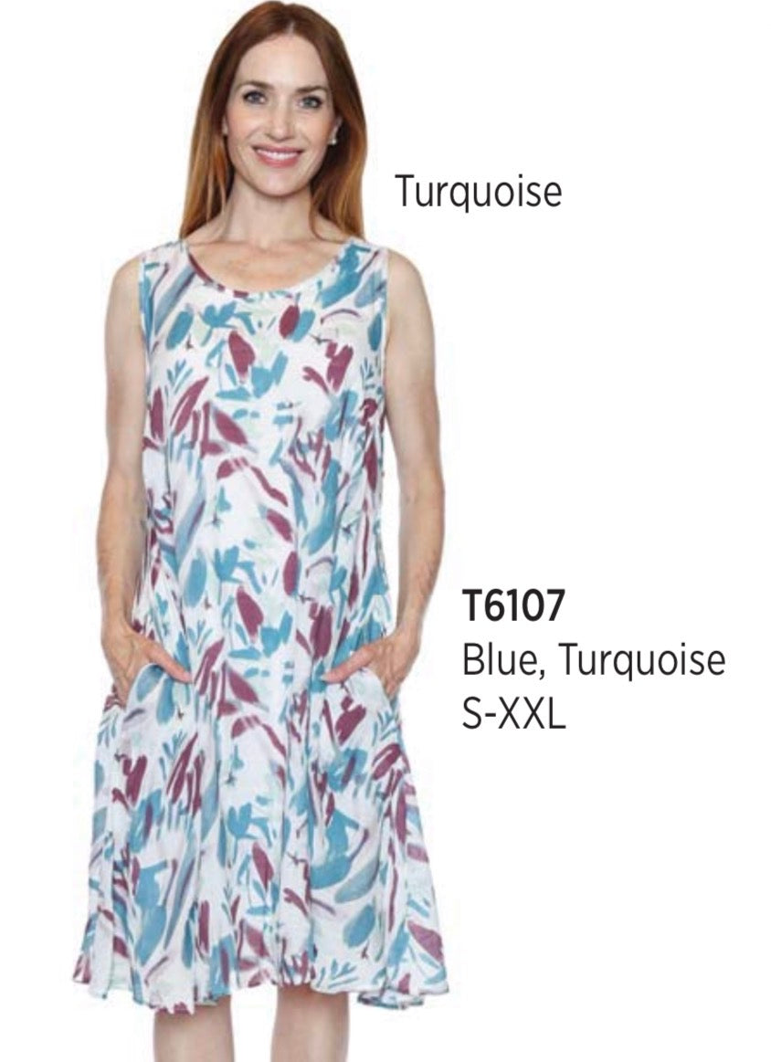 Sleeveless Floral Print Dress W/Pockets