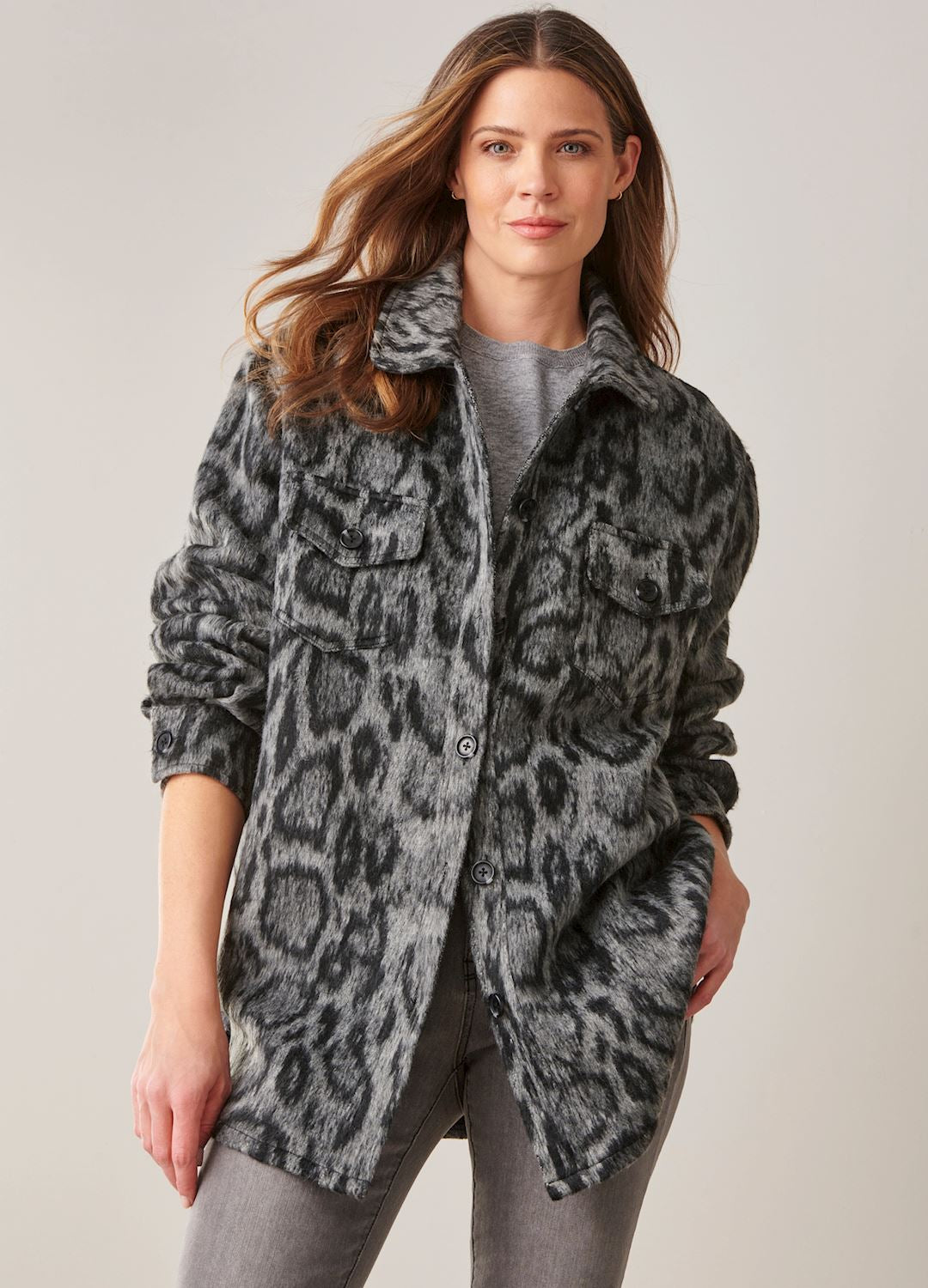 Grey Leopard Print Shacket