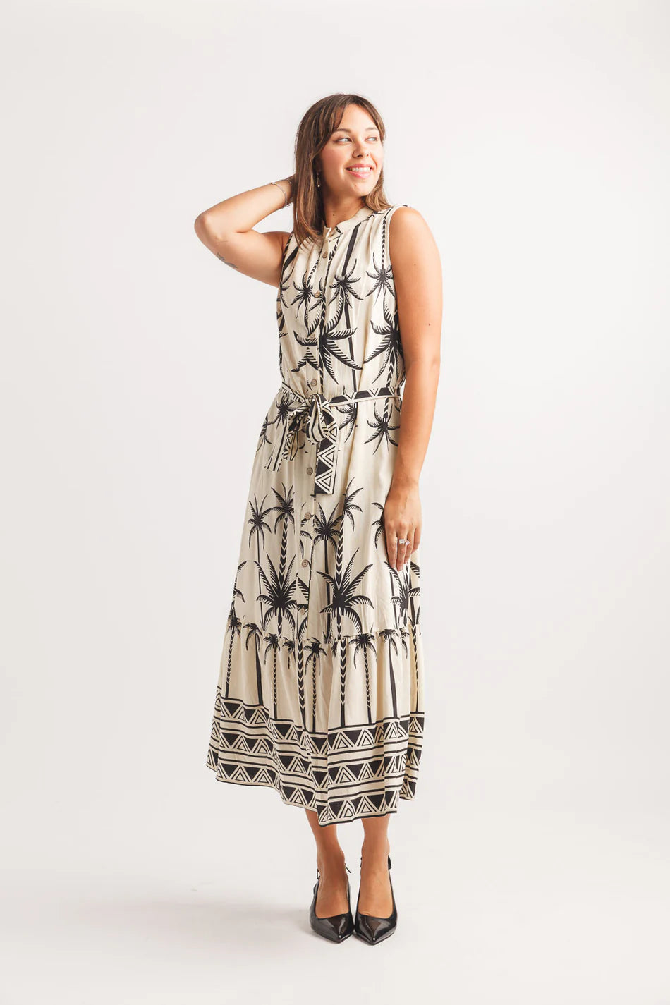 Palm Tree Print Shirt Dress
