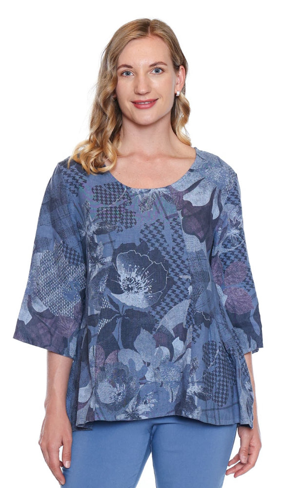 3/4 Sleeve Blue Pattern Top