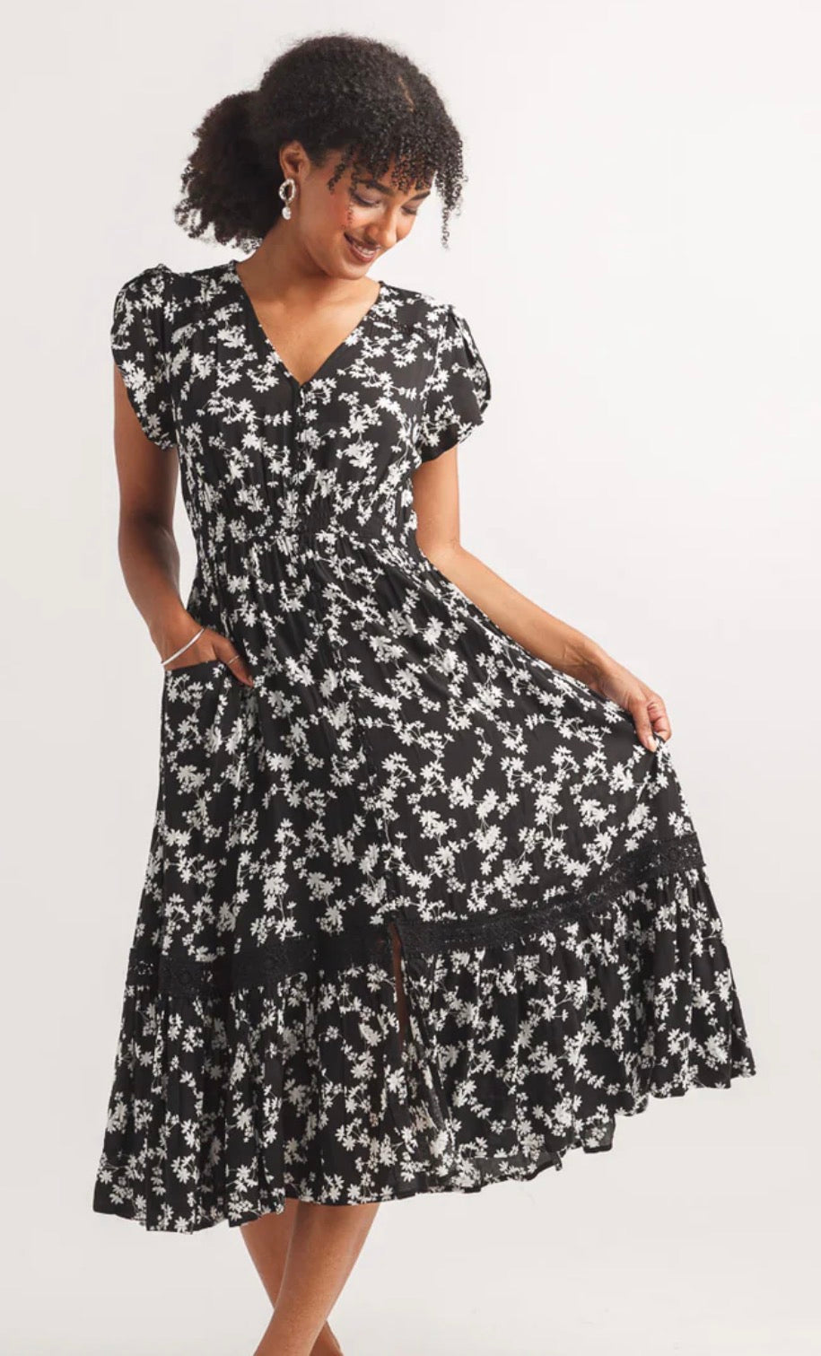 Floral Short Sleeve Midi Dress