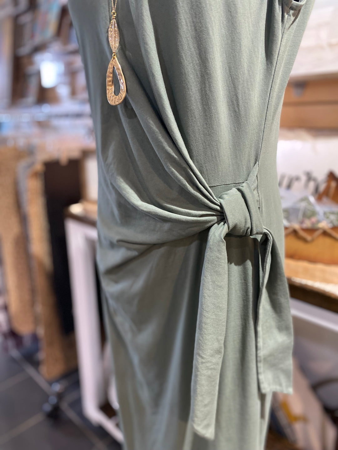 Round Neck Tank Dress W/Side Knot