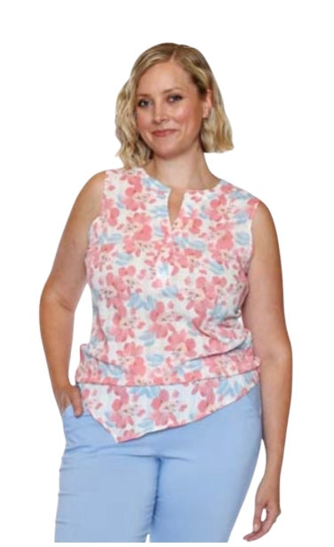 Floral Print A-Line Tank W/Buttons