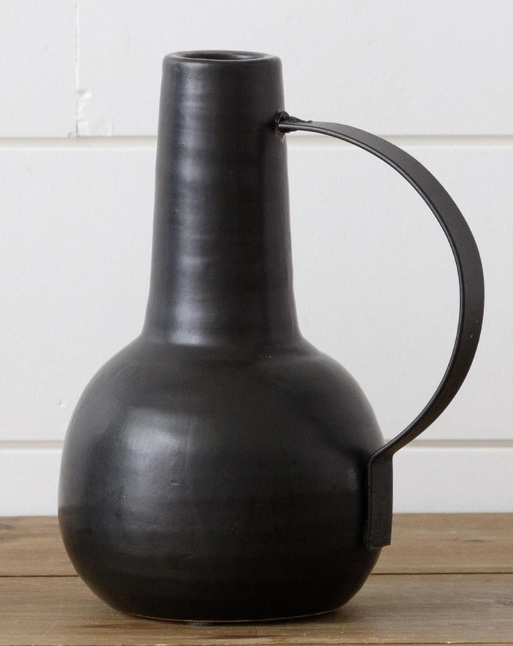 Matte Black Vase W/ Handle