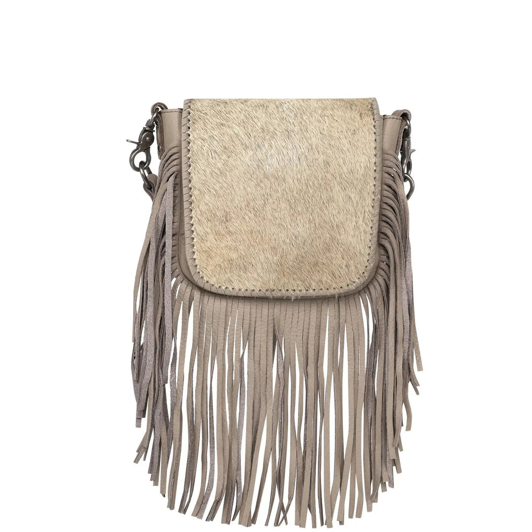 Leather Hair On Tan Fringe Bag