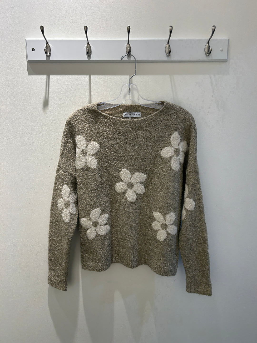 O/S Knit Flower Cozy Sweater