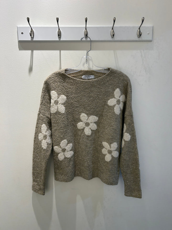 O/S Knit Flower Cozy Sweater